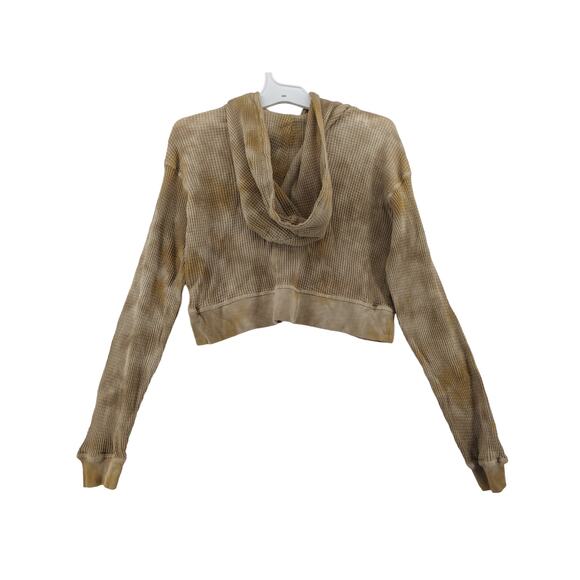 Wild Fable Cropped Hoodie Waffle Knit XS Brown TieDye Oversize Sweatshirt Casual - Picture 2 of 10